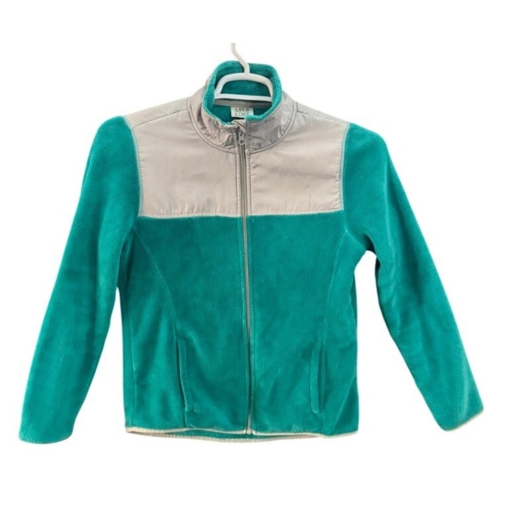 Lolo Lime Teal Green Fleece Full Zip Jacket Gray Contrast Small